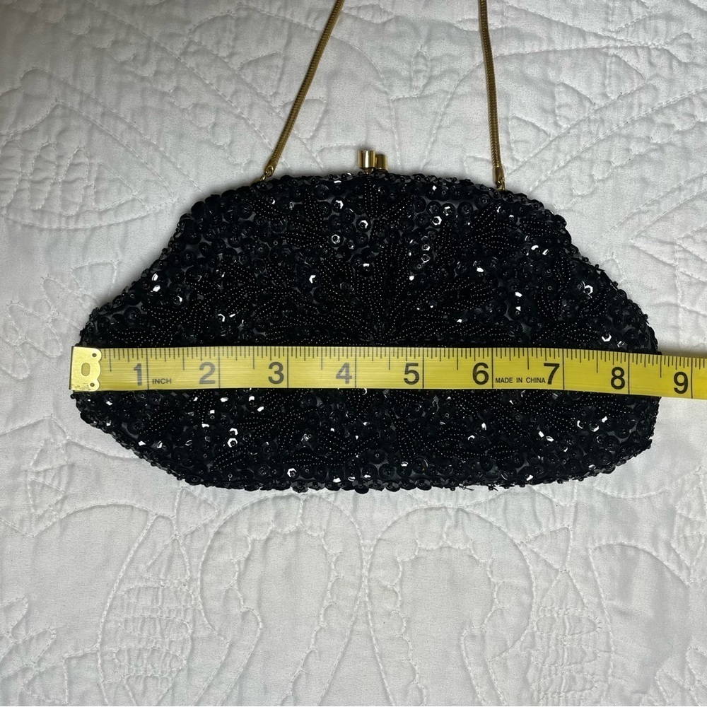 Vintage Black Hand Beaded Bag Made in Hong Kong - Picture 5 of 7